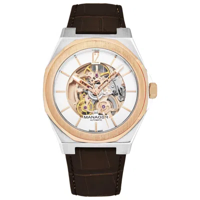 Manager Open Mind Automatic Silver Dial Men's Watch Man-ro-05-bl In Brown / Gold Tone / Rose / Rose Gold Tone / Silver