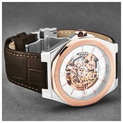 Manager Open Mind Automatic Silver Dial Men's Watch Man-ro-05-bl In Brown / Gold Tone / Rose / Rose Gold Tone / Silver