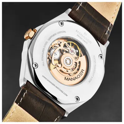 Manager Open Mind Automatic Silver Dial Men's Watch Man-ro-05-bl In Brown / Gold Tone / Rose / Rose Gold Tone / Silver