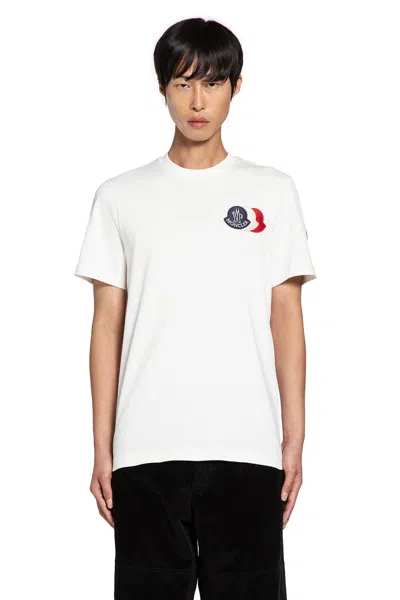 Moncler Ivory Cotton Tricolour Logo T-shirt In White
