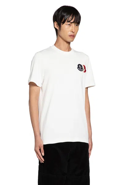 Moncler Ivory Cotton Tricolour Logo T-shirt In White