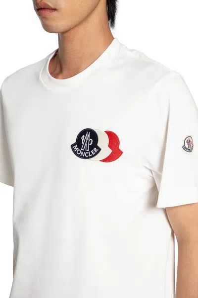 Moncler Ivory Cotton Tricolour Logo T-shirt In White