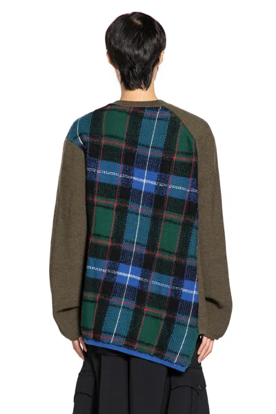 Comme Des Garçons Homme Deux Tartan-panelled Wool Sweater In Green