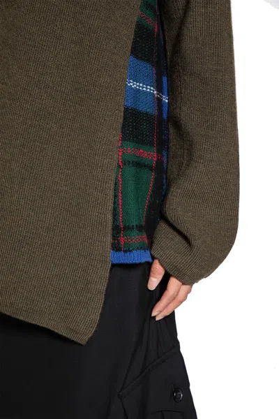 Comme Des Garçons Homme Deux Tartan-panelled Wool Sweater In Green
