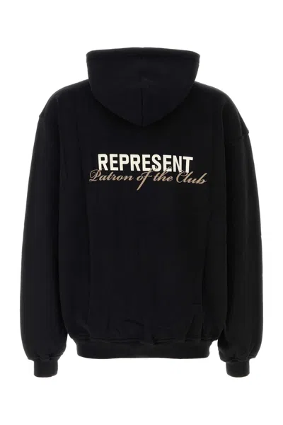 Represent Patron Of The Club Logo Hooded Cotton Sweatshirt In Black