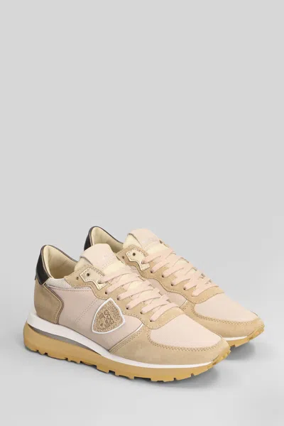 Philippe Model Trop Haute Low Sneakers In Beige Suede And Leather In Multi