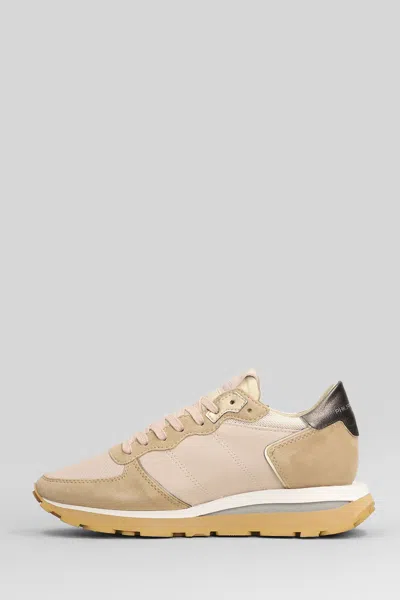 Philippe Model Trop Haute Low Sneakers In Beige Suede And Leather In Multi
