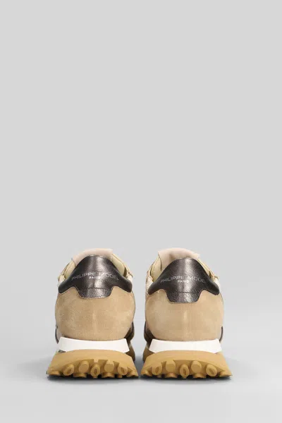 Philippe Model Trop Haute Low Sneakers In Beige Suede And Leather In Multi