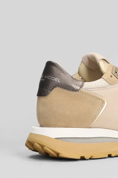 Philippe Model Trop Haute Low Sneakers In Beige Suede And Leather In Multi