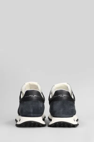 Philippe Model Tour Low Sneakers In Blue Suede And Fabric In Blue