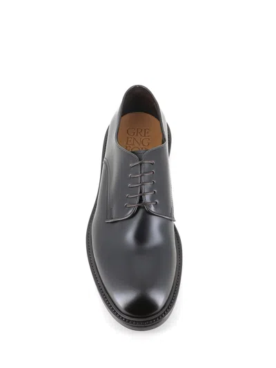 Green George Leather Derby Shoes In Black