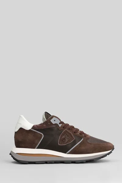 Philippe Model Trop Haute Low Sneakers In Brown Suede And Fabric In Brown