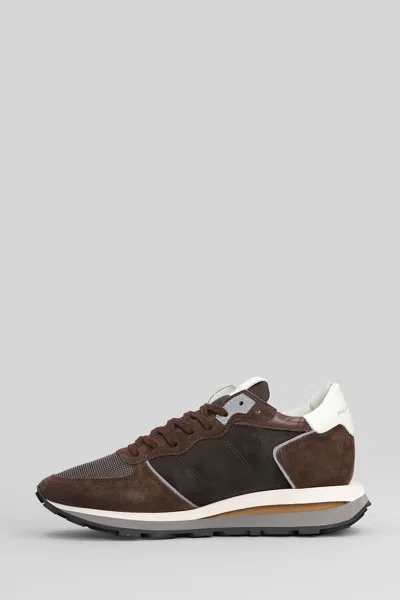Philippe Model Trop Haute Low Sneakers In Brown Suede And Fabric In Brown