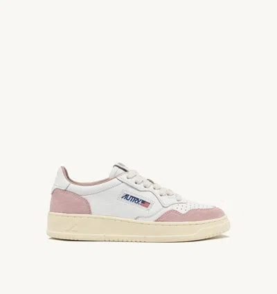 Autry Medalist Low Leather And Suede White And Powder Sneakers In Multi