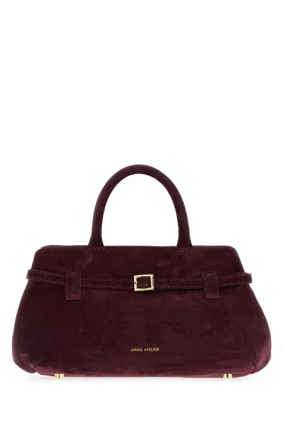 Manu Atelier Structured Suede Le Cambon 25 Shoulder Bag In Burgundy