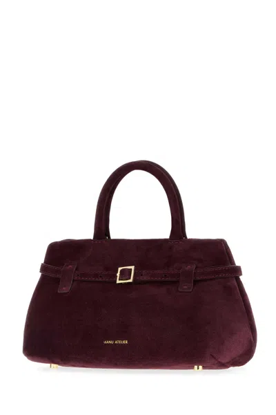 Manu Atelier Structured Suede Le Cambon 25 Shoulder Bag In Burgundy