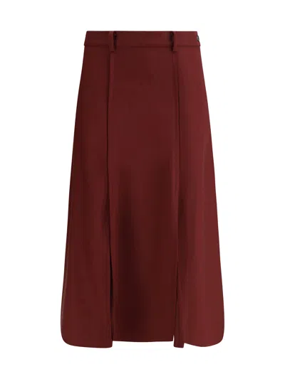 Crida Milano Bordeaux Wool Midi Skirt In Burgundy