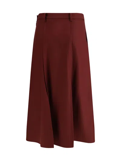 Crida Milano Bordeaux Wool Midi Skirt In Burgundy