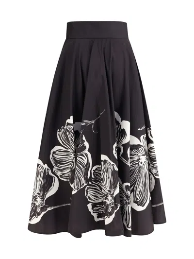 Sara Roka Midi Skirt With Floral Print In Black