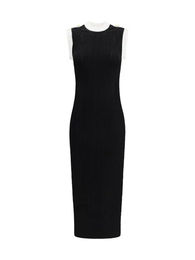 Balmain Sleeveless Torsade Knit Long Dress In Black