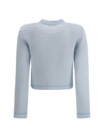 Balmain Long Sleeved Textured Knit Cardigan In Blue