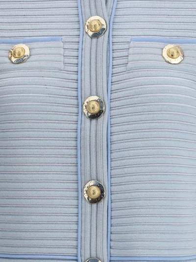 Balmain Long Sleeved Textured Knit Cardigan In Blue