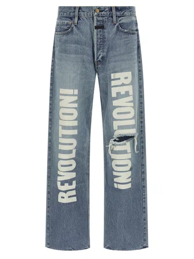 Fear Of God Straight Leg Distressed Denim Trousers With Pockets In Animal Print