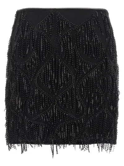 Rotate Birger Christensen Mini Skirt With Abstract Sequin And Bead Embellishments In Black