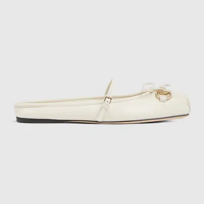 Gucci Women Leather Ballerina Mules In White