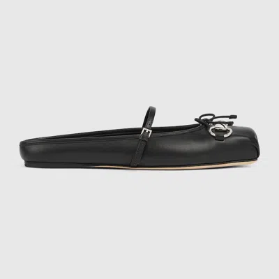 Gucci Leather Ballet Flats Featuring Metal Detail In Black