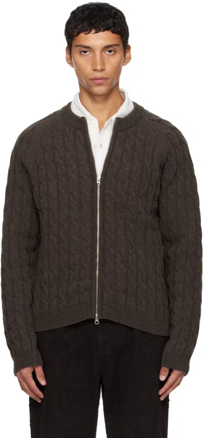 Mfpen Brown Wool Cable Editor Zip Sweater In Brown