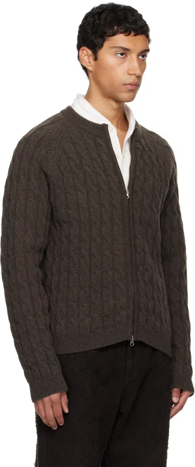 Mfpen Brown Wool Cable Editor Zip Sweater In Brown