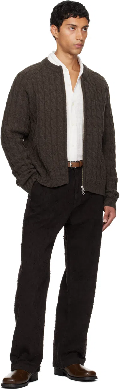 Mfpen Brown Wool Cable Editor Zip Sweater In Brown