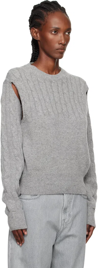 Open Yy Gray Convertible Cable Knit Sweater In Gray
