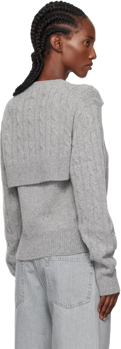 Open Yy Gray Convertible Cable Knit Sweater In Gray