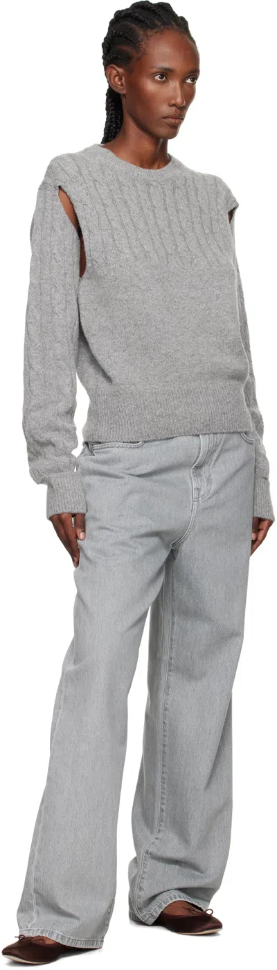 Open Yy Gray Convertible Cable Knit Sweater In Gray