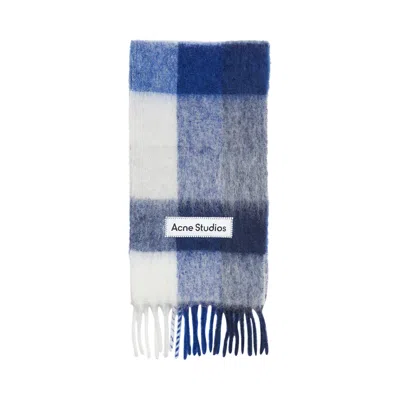 Pre-owned Acne Studios Mohair Checked Scarf 'white/grey/royal Blue' | Men's Size Onesize