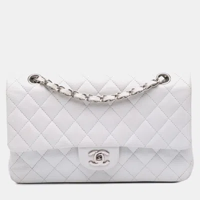 Pre-owned Chanel Medium Classic Caviar Double Flap In White