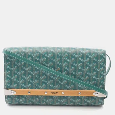 Pre-owned Goyard Monte Carlo Pm Clutch/shoulder Bag In Coated Canvas And Leather Green Multicolor.