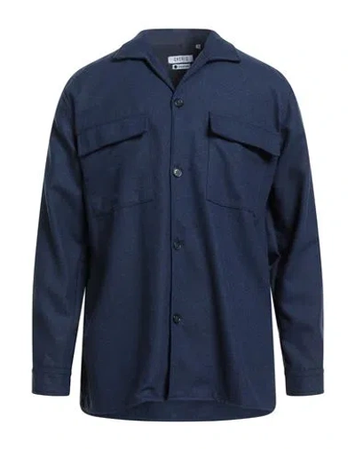 Over-d Over/d Man Shirt Navy Size Xl Polyester, Viscose, Wool In Blue