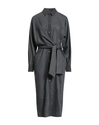 Agnona Woman Midi Dress Charcoal Size 4 Wool, Cashmere, Elastane, Silk, Metal In Gray