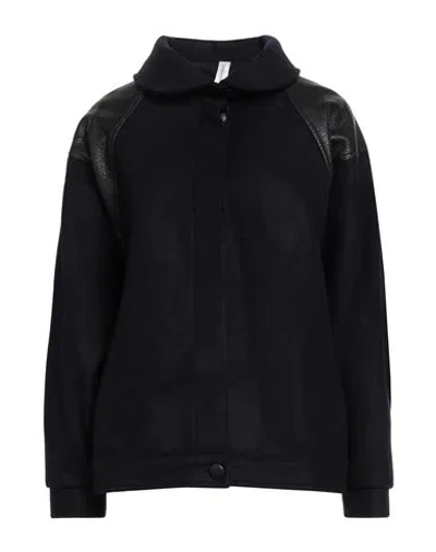 Tensione In Woman Coat Midnight Blue Size M Acrylic, Polyester, Wool, Polyurethane, Cotton In Black