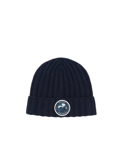 Brunello Cucinelli Ribbed-knit Logo-patch Beanie In Blue