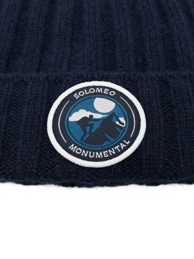 Brunello Cucinelli Ribbed-knit Logo-patch Beanie In Blue