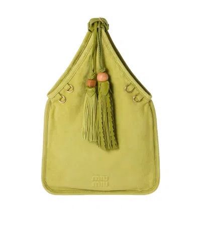 Miu Miu Suede Handbag With Tassels In Green