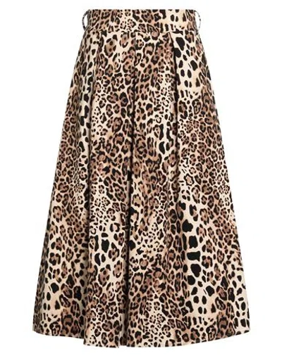 Tensione In Woman Midi Skirt Beige Size M Cotton, Elastane In Multi