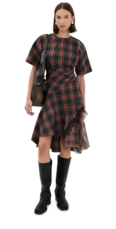 3.1 Phillip Lim Short Sleeve Draped Dress With Organza Combo Dusk Multi In Blue