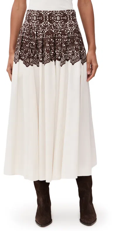 The Great The Regency Skirt Cream With Western Lace Print In White