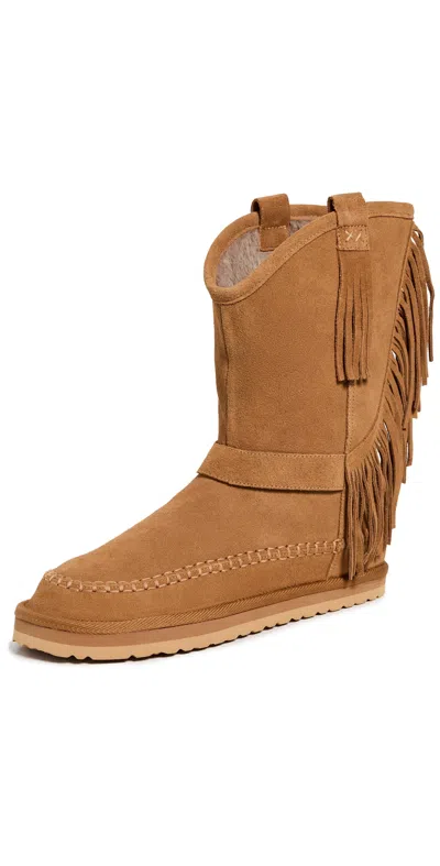 Free People Faye Fringe Pull On Slipper Boots Honey In Brown