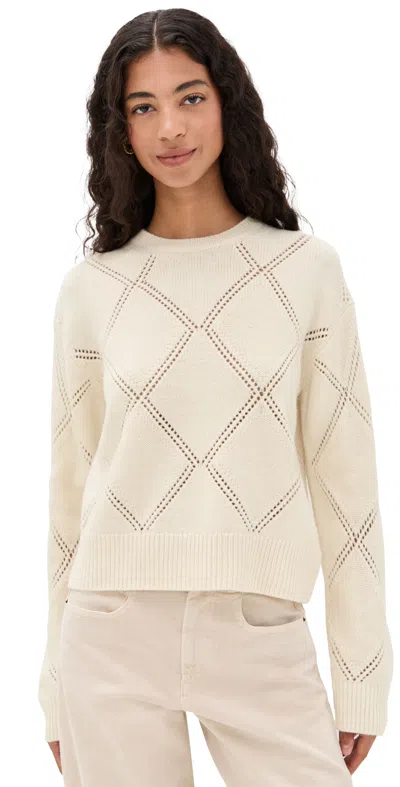 Vince Textured Argyle Italian Wool Sweater In White